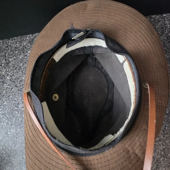 Tin Cloth Packer Hat‎ Oil Finish Waxed Canvas Leather Chin Strap Made USA Small - Picture 10 of 12
